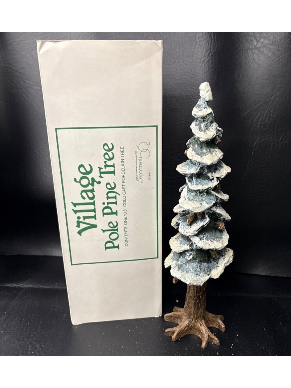 Village Pole Pine Tree Dept 56 Porcelain Christmas Decor 10.5" Snow Dust Effect